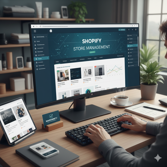 תמונה של גבר שעובד עם טקסט ניהול חנות Shopify